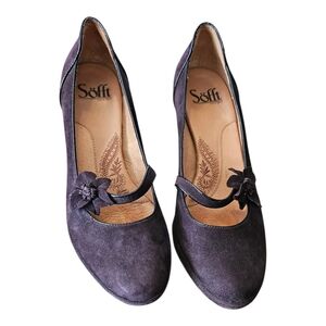 Sofft Gemma Women's SZ 7.5 Mary Jane Purple Suede Heels Art Deco 20's